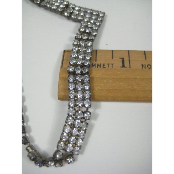 Vintage Prong Set Rhinestone V Shaped Necklace Silvertone Multi Strand 15 inch - Picture 3 of 10
